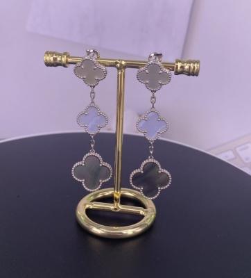 Chine VCA Magic Alhambra 18k Boucles d'oreilles en or blanc 3 motifs Boucles d'oreilles en calcédoine bleue à vendre