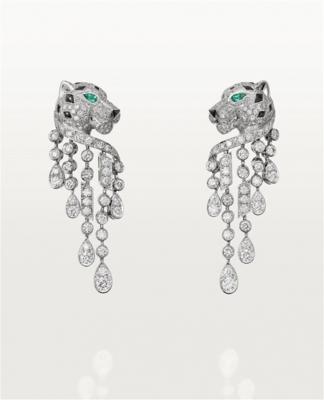 China Cartier Panthere De 18K White Gold Earrings with Emeralds Onyx Diamonds 18 karat gold jewelry for sale for sale