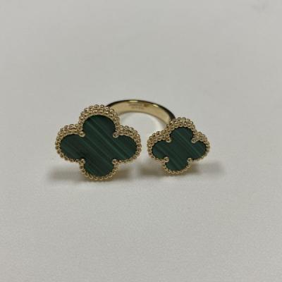 China Magic Alhambra 18k Gold Couple  Rings 2 Stones Malachite Gold Finger Ring Yellow Gold for sale