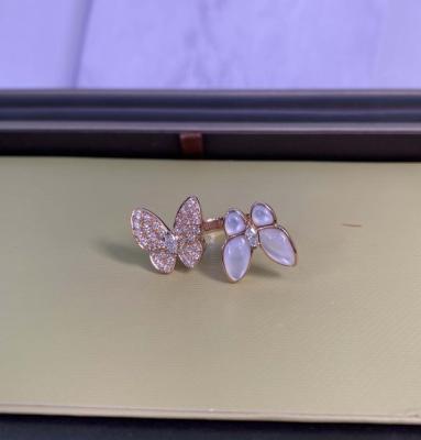 China VCA 18k Diamond Ring Two Butterfly Ring Size 43 To 60 Van Cleef Butterfly Ring for sale