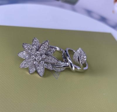 China VCA Lotus Between the Finger 18K White Gold Ring with Diamonds for sale