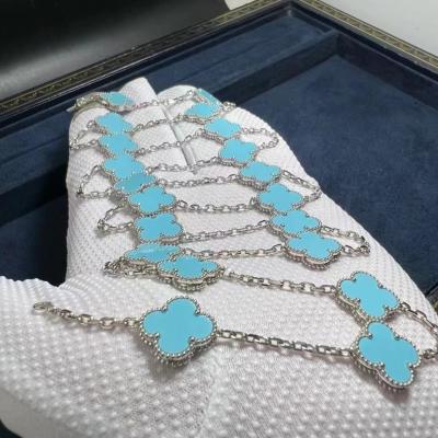 China 18k White Gold Turquoise Necklace Custom 18k Gold Jewelry Long Van Cleef Alhambra Turquoise for sale