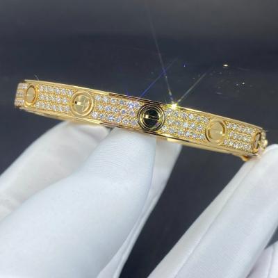 China 2 Carats 18K Gold Jewelry With Pave Diamonds LOVE Bracelet Cartier Thin Love Bangle for sale