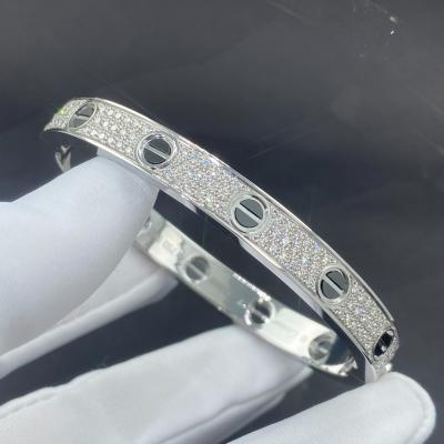 China Cartier Love 18k Gold Filled Jewelry White Gold Pave Diamond Black Ceramic Bracelet for sale