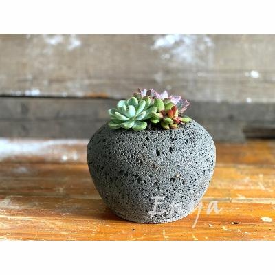 China Wholesale Antique Honeycomb Texture Molded Lava Stone Round Large Succulent Plant Pots Unglazed Bonsai Pot for sale