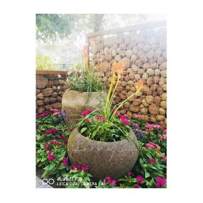 China Wholesale Honeycomb Texture Cast Concrete Garden Ornaments Large Decorative Stone Pots For Garden for sale