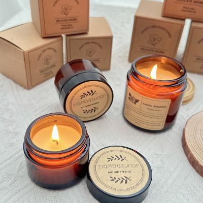 China Home Decoration Soy Wax Candle Aroma Brown Cup 35g Wax Weight Aroma Candle Home Glass for sale