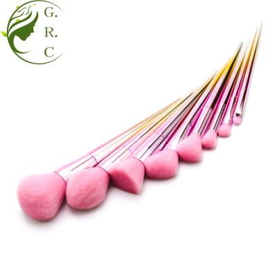 China Angular Blush 8pcs Gradient Rose Color Vegan Hair Makeup Brush Cosmetic Brush Kit Plastic Set Brush Set for sale