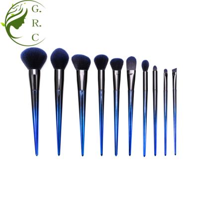 China Angular Blush Gradient Plastic Nylon Ramp Hair Premium Handle 10pcs Blue Makeup Brush Set en venta