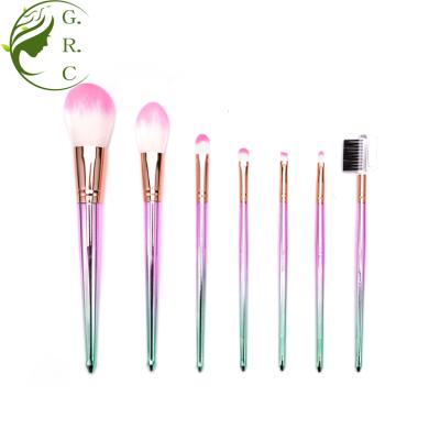 China Angular Blush Travel Portable 7pcs Mounted Gold Full Plating Plastic Handle Makeup Brush Set for sale