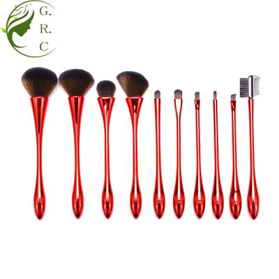 China Angular Blush 10pcs Red Thin Size Plastic Handle Makeup Brush Set Hot Sale en venta