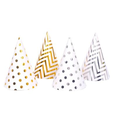 China Striped Gold Foiled Dots And Wave Birthday Party Disposable Paper Hat For Party Decoration for sale