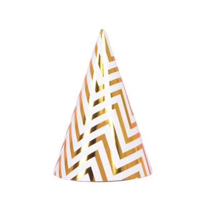 China Hot Sale Striped Gold Foiled Wave Birthday Party Disposable Paper Hat For Party Decoration for sale