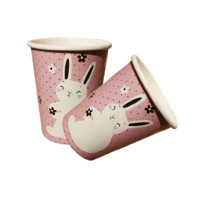 China Party Props Cute Printing Pink Rabbits Party 9OZ Party Decoration Cartoon Disposable Paper Cups for sale