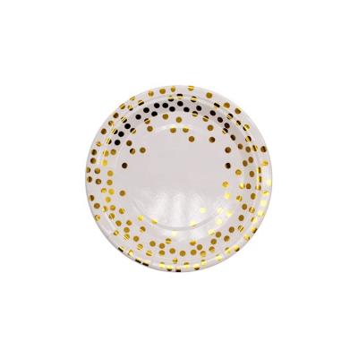 China White Country Cardboard Paper With Gold Foiled Dots Design High Quality Party Paper Plates for sale