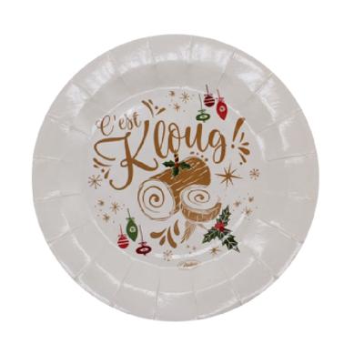 China Party Decoration Round White Plate With Santa Trees Designs Disposable Party Christmas Customized Paper Plate for sale