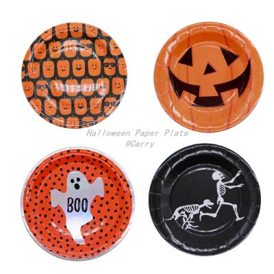 China Wholesale High Quality Halloween Rose Color Happy Birthday Party Round Disposable Paper Plate Party Decoration Making for Tableware for sale