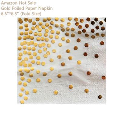 China Virgin Wood Pulps Amazon Hot Sale Gold Foiled Dots Style Disposable Paper Napkins Party Decoration for sale