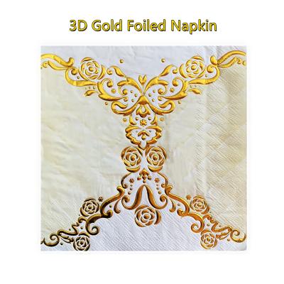 China Gold Foiled Design Party 3D Gold Foiled Patterns With Printing Marbling Decoupage Paper Napkins for sale