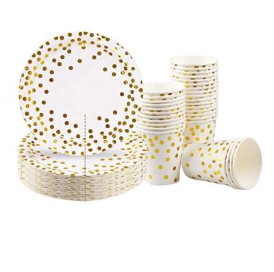 China Party Accessories Rose Gold Foiled Dots Logo Style Customized 25 PCS Printed Party Tableware Sets for sale