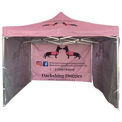 China Outdoor UV pink trade show even noise resistance aluminum folding tent with sidewalls for promotion for sale