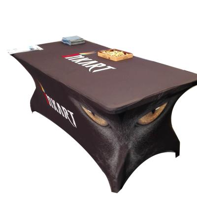 China Modern Commercial Table Runner 6ft 8ft Logo Printing Knitted Polyester Spandex Stretch Table Cloth Table Cover Table Cover for sale