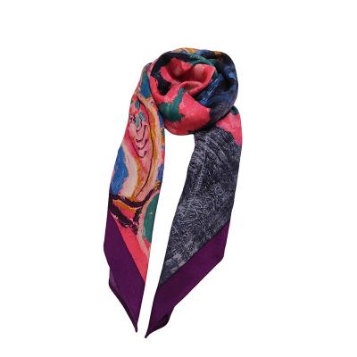 China Retro Stripe Style Colorful Pattern Digital Printing Silk Scarves For Women for sale