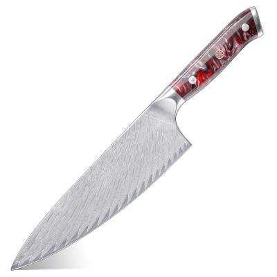 China Durable Professional 8 Inch Chef Knives Damascus Stainless Steel Kitchen Knives Resin Stabilized Wood Handles for sale