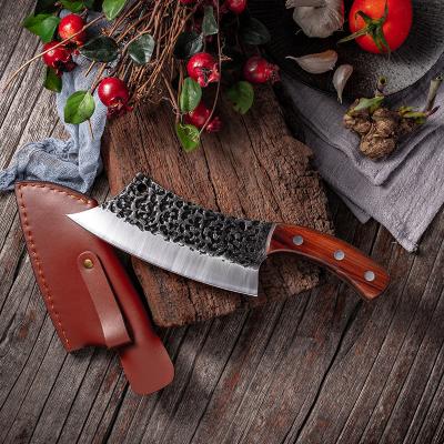 China 6.3 Inch Cleaver Knife Durable Handmade Forged Stainless Steel Butcher Knife With Leaf for sale