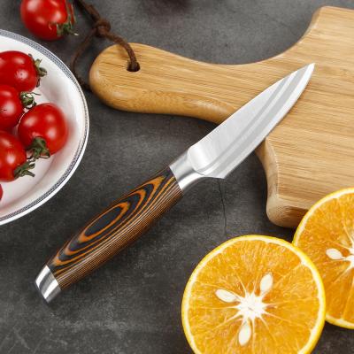 China Sustainable Premium Fruit Design Fashion German Steel Paring Knife Pakkawood Kitchen Knife for sale