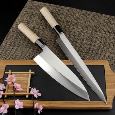 China Sustainable 2 Pcs Sashimi Knife Set Set Stainless Steel Sushi And Japanese Deba Knife Set Wooden Handle for sale