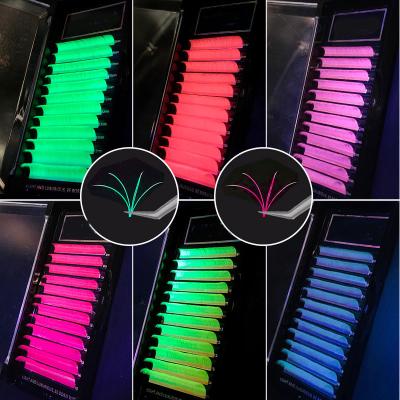 China New PBT Eyelash Extensions Full Volume Natural Premium Korean Private Label UV Neon Colorful Fan Eyelash Extension UV Neon Colored for sale