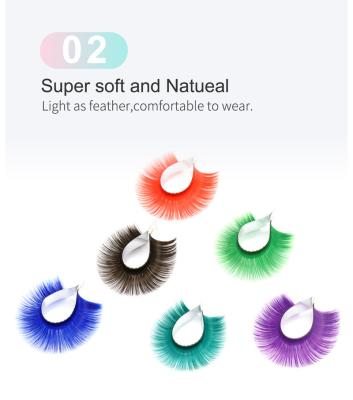 China Natural Colorful Pink/Red/Green/Blue/Yellow/Purple Auto Blooming Extension Colored Easy Fanning Extension Eyelash Lashes Makeup for sale