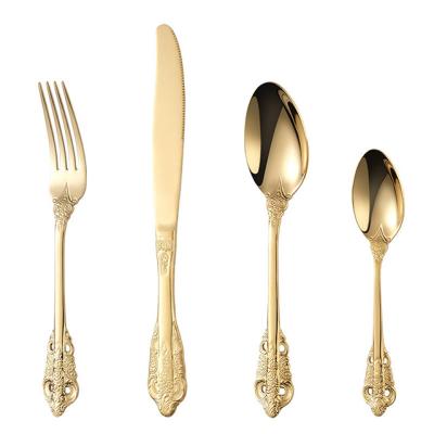 China Sustainable High Quality Luxury Royal Banquet Stainless Steel Golden Cutlery Set for sale