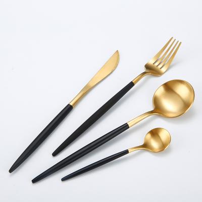 China Fashionable High Quality Stainless Steel Gold Plated Dinnerware Set Gold&Black 304 Stainless Steel Wedding Flatware Set for sale