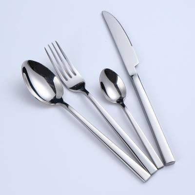 China 18/10 Shining High Quality Viable Polish Square Hotel Stainless Steel Flatware Set Mirror Handle Cutlery Set for sale