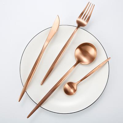 China Sustainable Elegant Matte Polish Wedding Flatware Rose Gold Stainless Steel Flatware Set For Banquet for sale