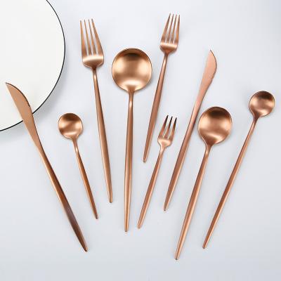 China Hot Selling Viable Matte Rose Gold Titanium 18/10 Stainless Steel Cutlery Set For Wedding Party for sale