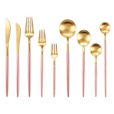 China Sustainable High Quality Pink Flatware Set Stainless Steel &Gold Cutlery Set For Party for sale