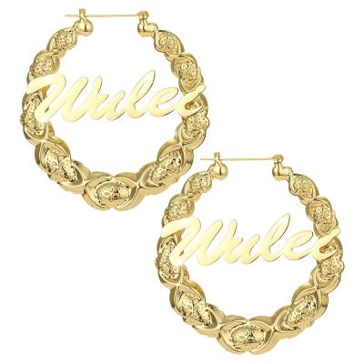 China Custom Hiphop Name Extra Big Logo 18K Gold Plated Stainless Steel Women Large Circle Xoxoxo Twisted Hoop Earrings for sale