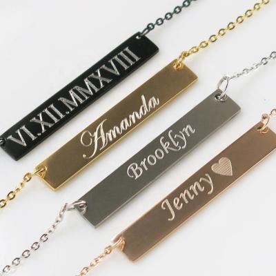 China BOHEMIA Bar Stainless Steel Bead Necklace 18k Gold Plated Letter Personalized Name Necklace Customize Name Plate Necklace For Christmas for sale