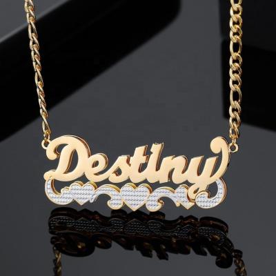 China BOHEMIA Customized Double Plate Two Tone Heart Name Personalized Custom Name Necklace Stainless Steel Letter Necklace Charm Jewelry for sale