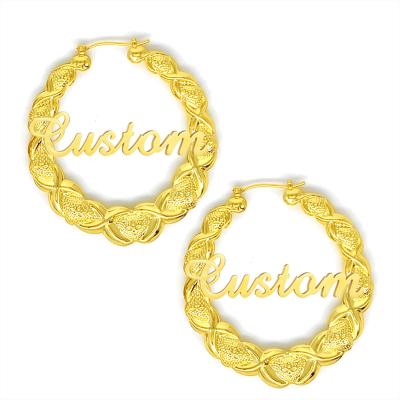 China Hiphop Bamboo Name Earrings Personalized Custom Name Earrings Stainless Steel Gold Big Circles For Women for sale