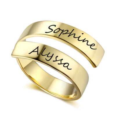 China Hiphop Hot Sale High Quality 18k Custom Name Plated Stainless Steel Open Wrap Name Ring For Women And Men for sale