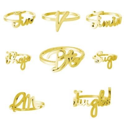 China Unique BOHEMIA jiushang couple ribbon rose custom gold name letter ring for sale