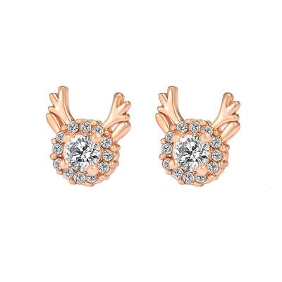 China Fashionable Zircon Diamond Zircon Gold Deer Jiushang Korea Christmas Crystal Dangle Earrings for sale