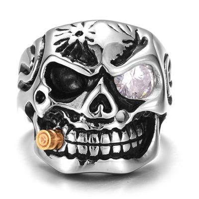 China Fashionable Mens Stainless Steel Silver Zircon Halloween Jewelry Jiushang Skeleton Skull Rings Hip Hop Jewelry For Men for sale