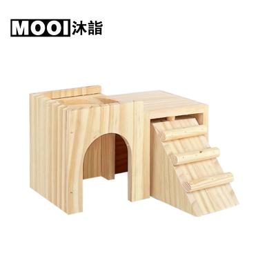 China Viable Competitive Price Natural Wooden Second Floor Cage Hamster House With Ladder for sale