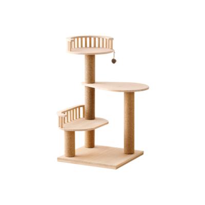 China Interactive Wood Stocked Toys Custom Design Cat Climbing Frame Deluxe Cat Scratcher Treehouse for sale