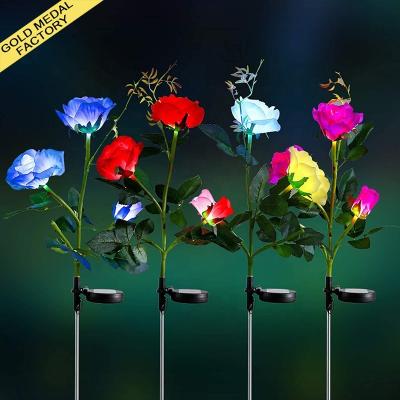 China Solar Rose Flower Lights Lampadas Da Giardino Decorazion Solare Fiore Lucie LED Flower Light Garden Solar Outdoor Decoration for sale